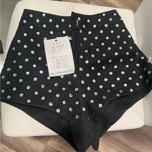 Black Studded High-Waisted Shorts